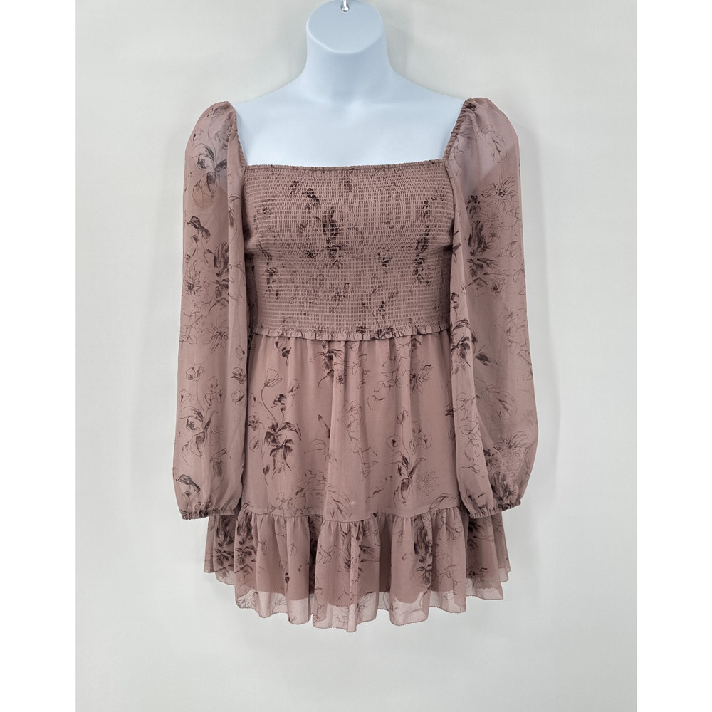 Wilfred Mini Dress size Medium Tempest‎ Mauve Floral Dainty Smocked Puff Sleeve